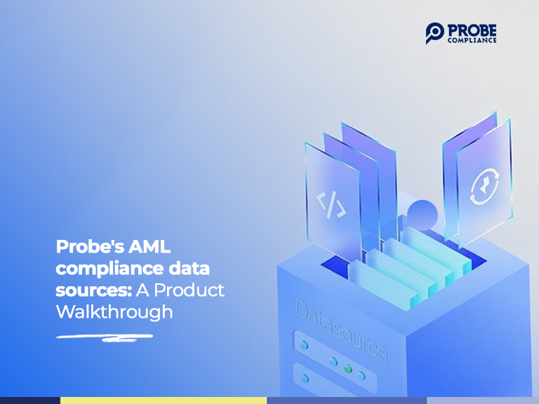 Overview of AML compliance data sources on Probe's compliance platform dashboard